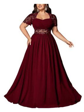 Chiffon Plus Size A-Line Formal Bridesmaid Prom Dress Lace